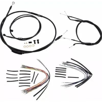 Kit complet de cabluri/linii pentru ghidon din vinil negru pentru ghidonul tip Ape Hanger