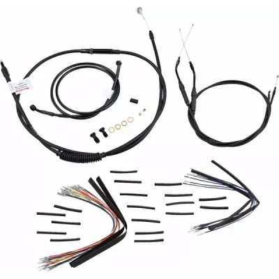 Kit complet de cabluri/linii pentru ghidon negru din vinil pentru ghidon tip Ape Hanger